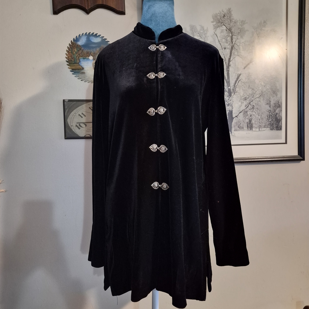 ​JBS Ltd. Black Velvety Jacket with Silver Heart Hardware Size 12